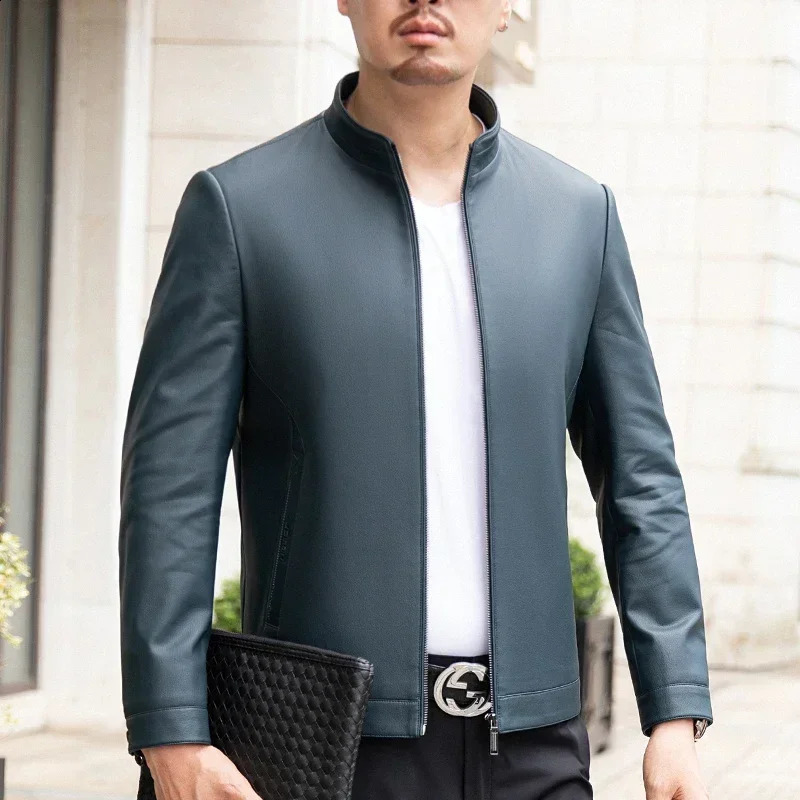 Mens Leather Jacket Ecological High Quality Autumn Models Stand Collar Natural Male Jacket Fashionable Youth Biker Man Clothing 240822