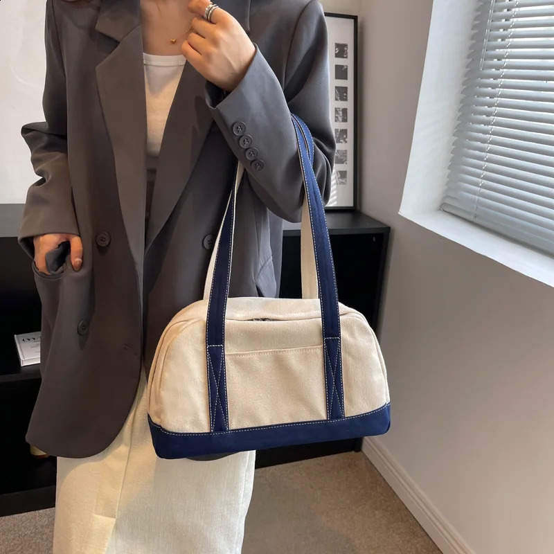 Japan Style Women Tote Bag Large Capacity Patchwork Female Canvas Single Shoulder Bag Casual Simple All-Matched Handbag 240822