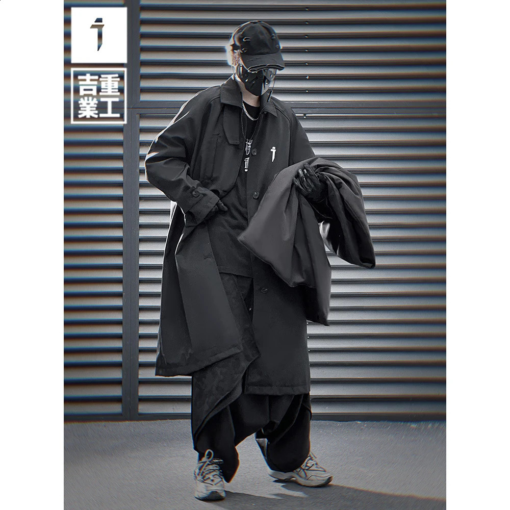 11 BYBBS DARK Men Autumn Jacket Trench Oversized Long Coats Windbreaker Mens Loose Punk Streetwear Jackets Techwear 240822