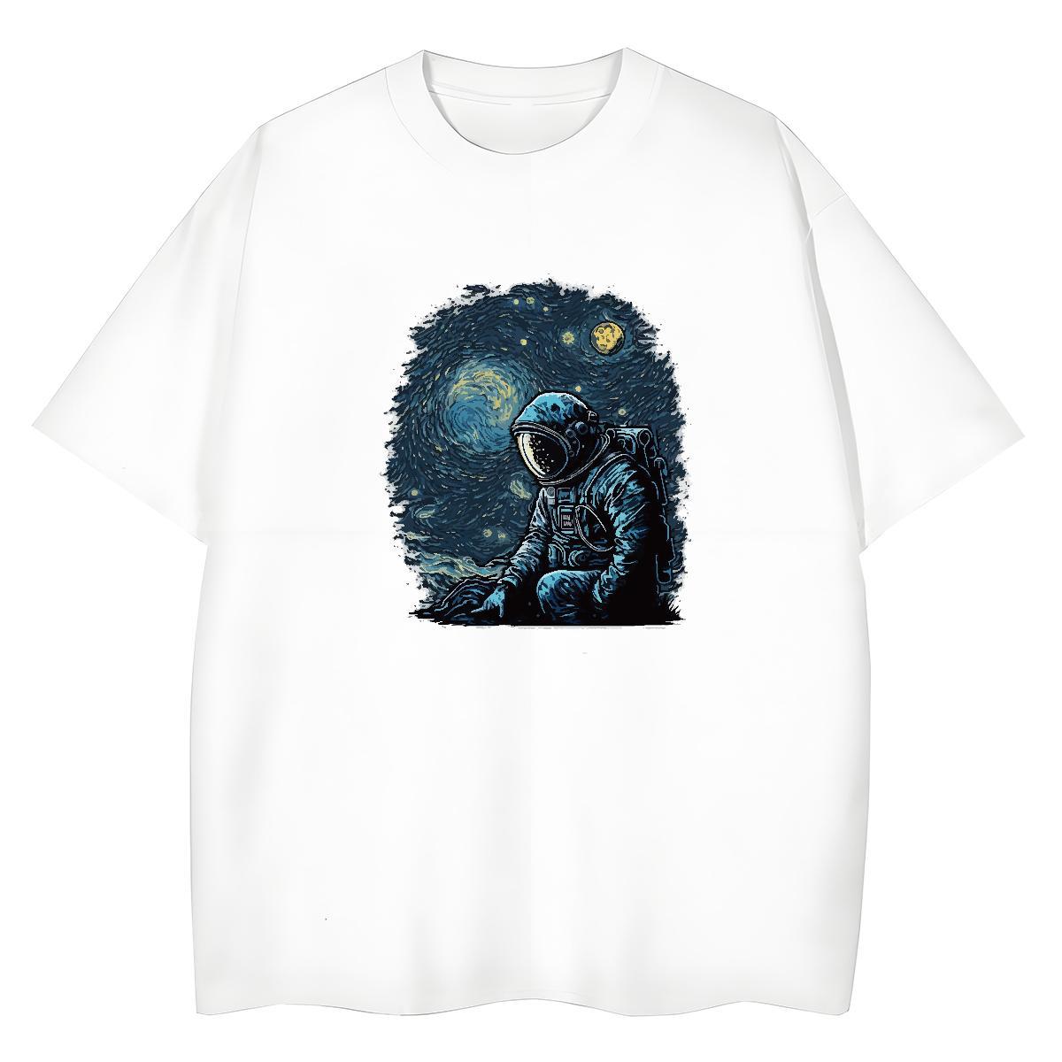 Free Shipping Unisex Tshirts 230g Cotton cosmonaut Spring Summer T-Shirts for Women Short Sleeve O-Neck Custom Print Plus Size Tops