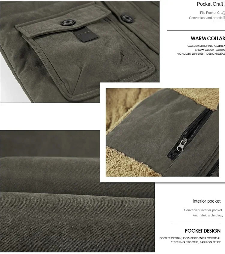 Winter wool park mens fashion thick hooded fur collar warm jacket casual snow medium long cold 240822