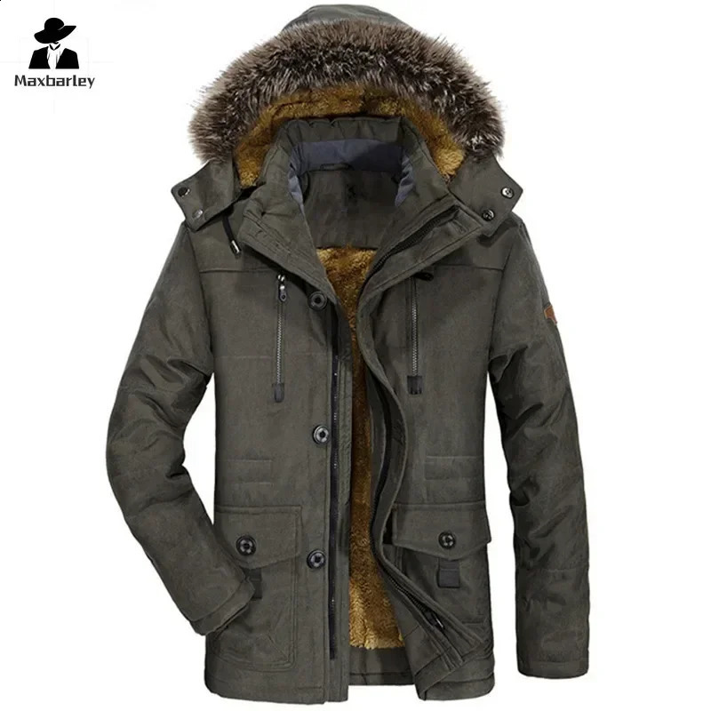 Winter wool park mens fashion thick hooded fur collar warm jacket casual snow medium long cold 240822