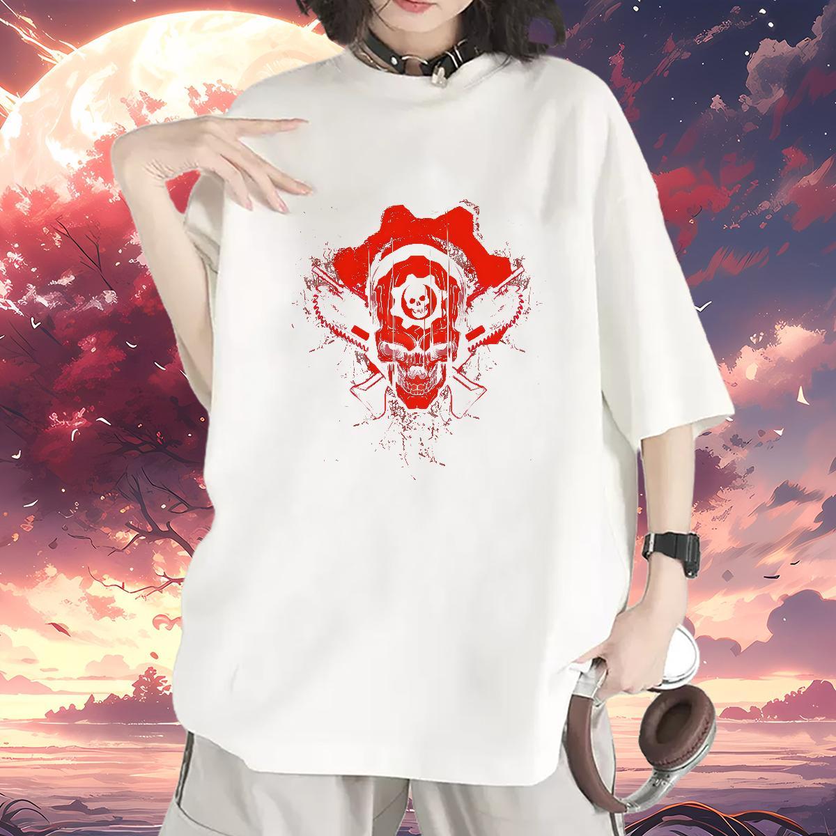 Loose Woman Tshirt 100% Cotton 230g scary Sports Casual T-Shirts for Women Short Sleeve O-Neck Skull Polos