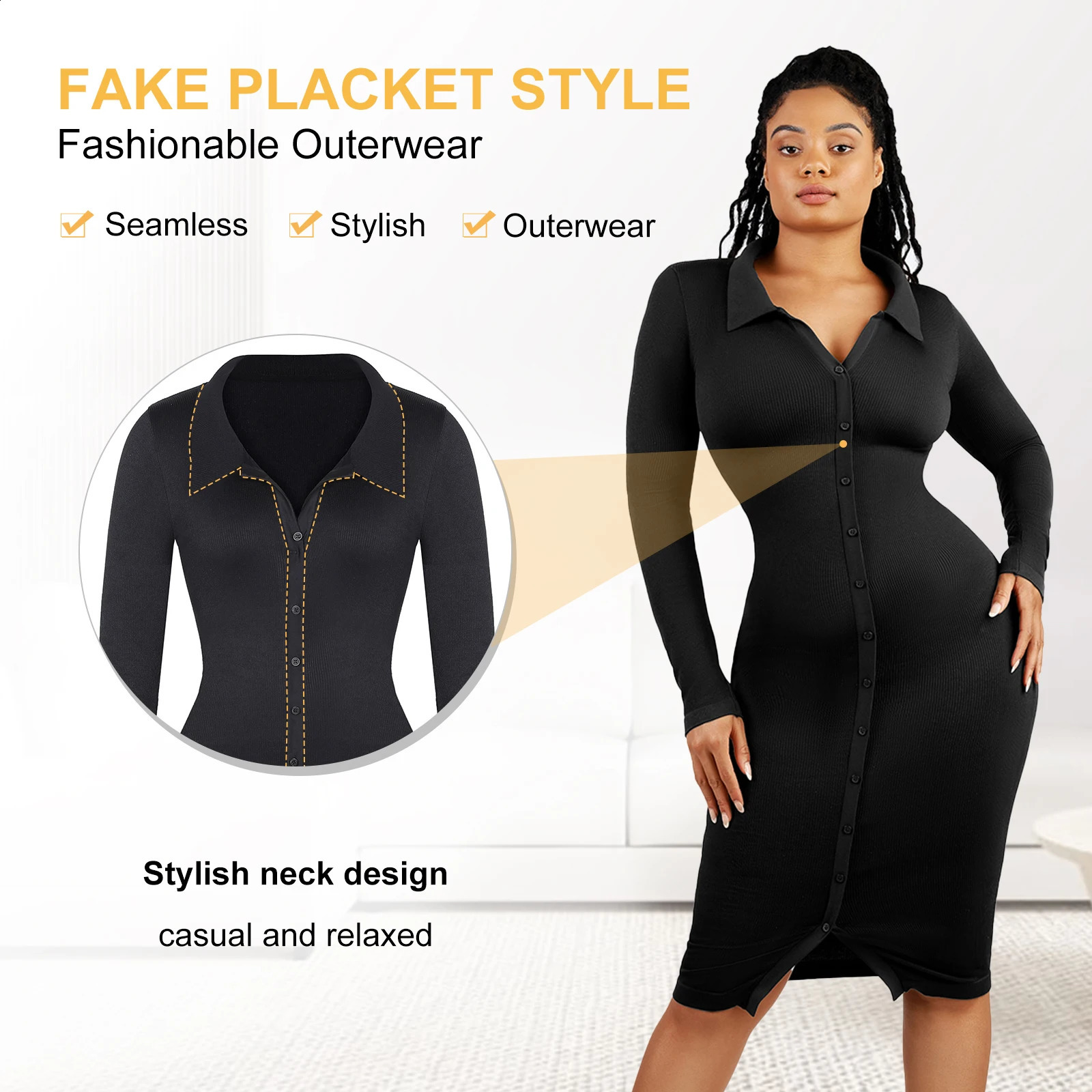 Hexin Shapwear Dress Long Sleeve Built In Bra For Women Seamless Tummy Control Push Up Thigh Slimmer Abdomen Shaper 240823
