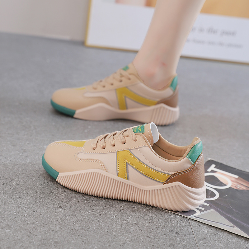 Ddmysports For Women New Spring Autumn Versatile Thick Bottom Splicing Personalized Sports And Leisure Leather Surface Board Shoes OUTDOOR