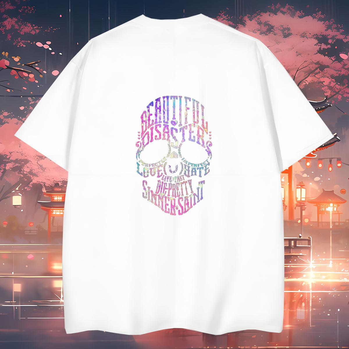 Free Shipping Men T Shirts 230g 100% Cotton skull Sports Casual White Plus Size Breathable Crew Neck Men Tees New Arrival Tees Shirts