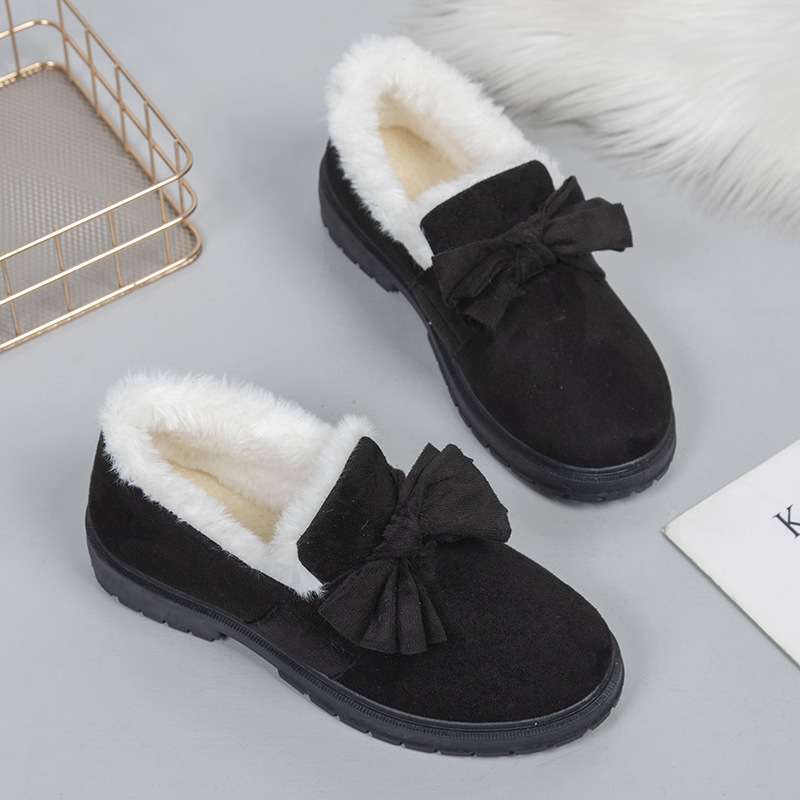 Women's velvet thickened warm and anti slip shallow mouth cotton shoes casual and versatile one foot shoes