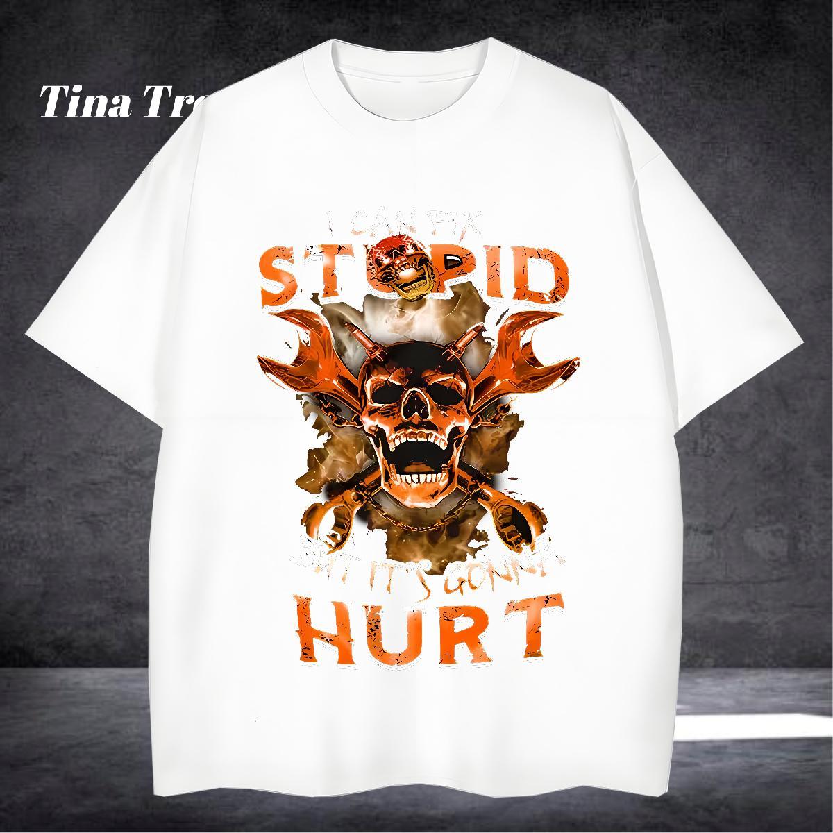 Loose Fit Mens T Shirts 230g Pure Cotton skull Anime Printing Street Floral Print Short Sleeve O-Neck Men Clothes T-Shirt 2024 DIY Tees Shirts
