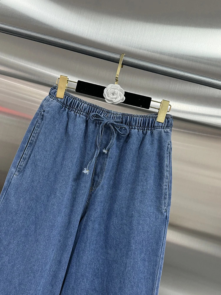VGH Solid Denim Two Piece Set Womens Collar Long Sleeve Shirt High Waist Loose Wide Leg Pants Minimalist Casual Style 240823 C260312