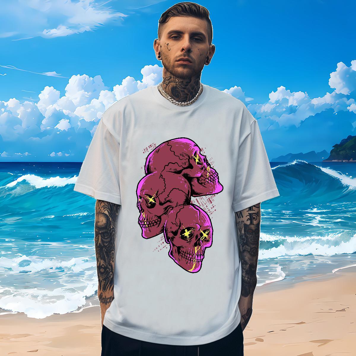 Comfortable Men T Shirts 230g Pure Cotton skull Daily Wear Plus Size Custom Breathable Tshirts 2024 Designer Clothes