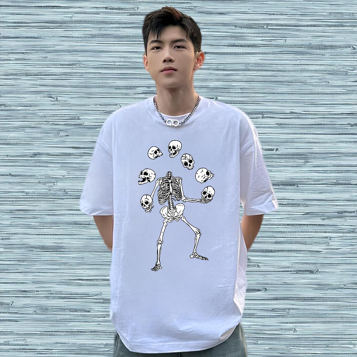 Classic Mens T Shirts 230g Pure Cotton skull Hip Hop Street Oversized O-Neck Short Sleeve Men Tops Tees 2024 Designer Clothings