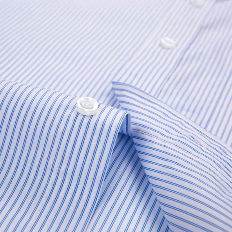 Mens Classic 100% Cotton Non Iron Shirts Single Patch Pocket Long Sleeve Standard-fit Formal Business Plaid Striped Dress Shirt 240822