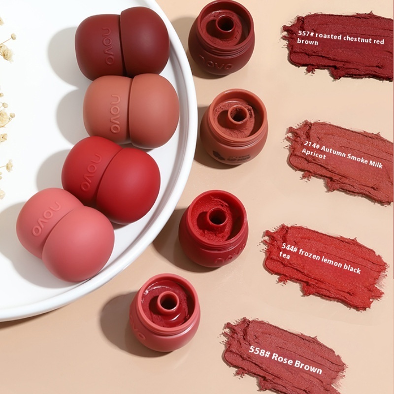 NOVO Mushroom Milk Can Mud Velvet Matte Cheek Dual Use Waterproof and Not Easy to Fade Student Affordable Lip Glaze