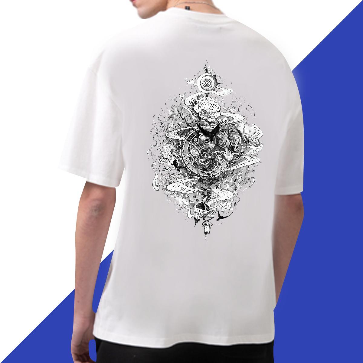 Loose Fit T Shirt For Man 230g 100% Cotton eye of the devil Summer Casual Cartoon Print Short Sleeve O-Neck Mens Tshirts Brand Polos