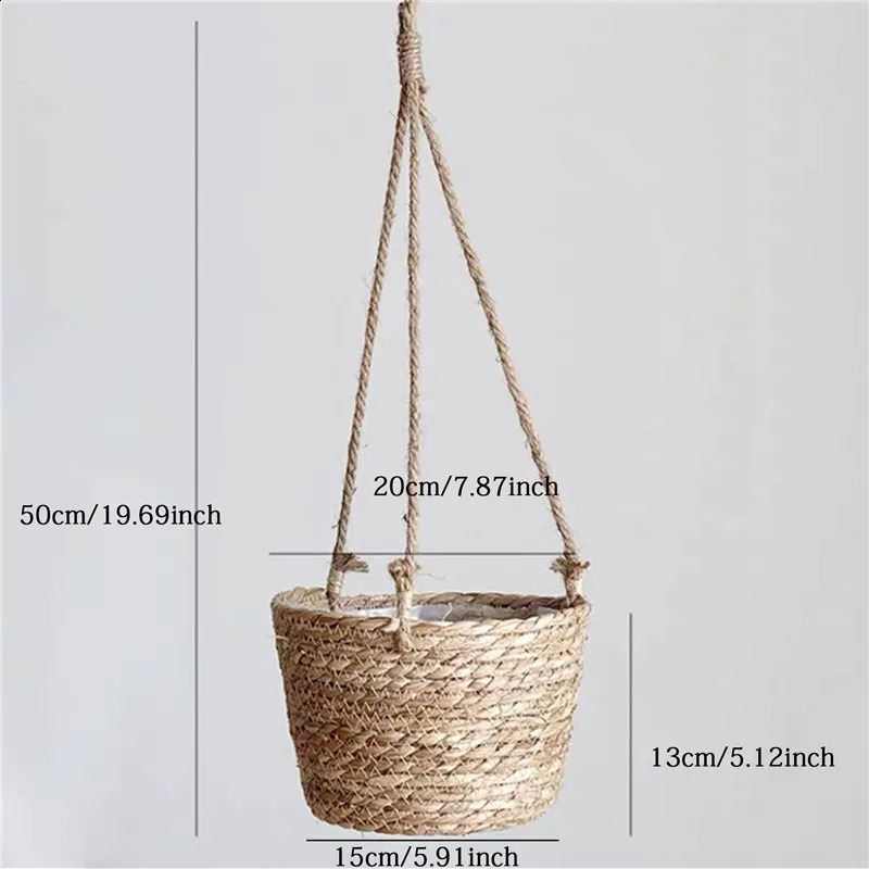 Garden Hanging Planter Macrame Plant Storage Basket Jute Rope Woven Indoor Outdoor Flower Pot Holder Hangers Home Decor 240822