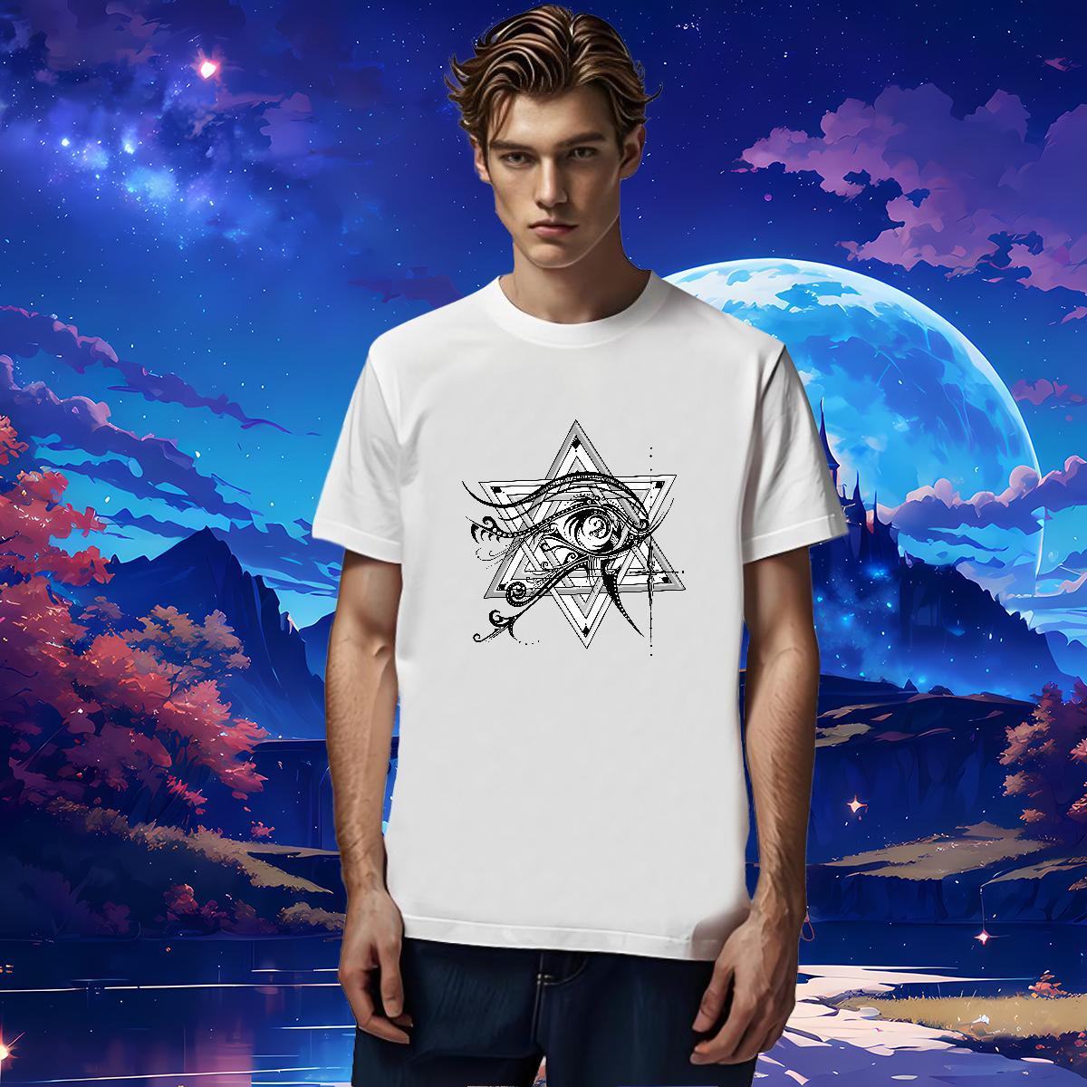 Loose T Shirts Men 100% Cotton 230g eye of the devil Anime Printing Street DIY Logo Oversized O-Neck Short Sleeve Couples T Shirts 2024 Wear