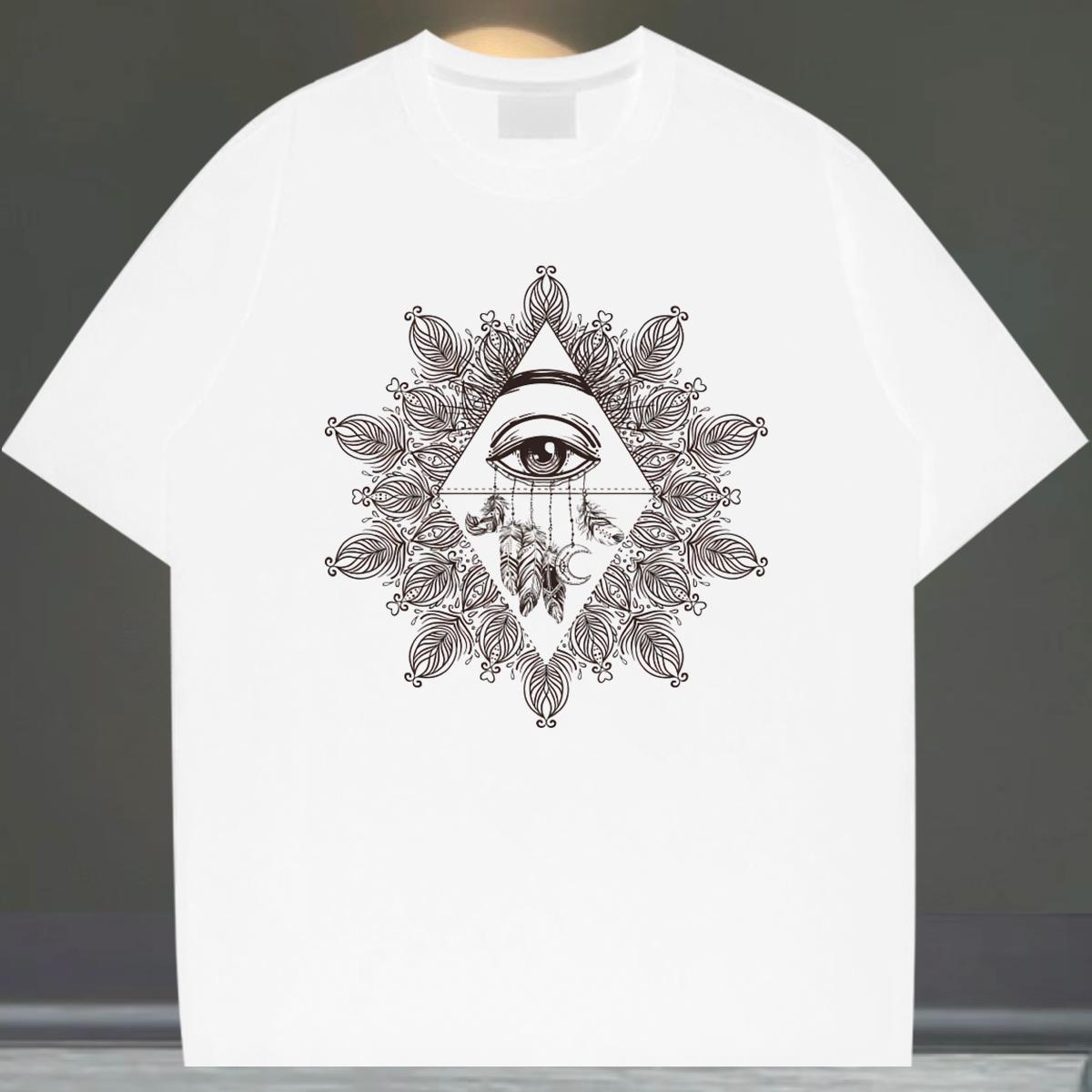 Cool Design T-Shirts 230g 100% Cotton eye of the devil Summer Casual Black Oversized O Neck Short Sleeves Men Tops Tees 2024 DIY Tees Shirts