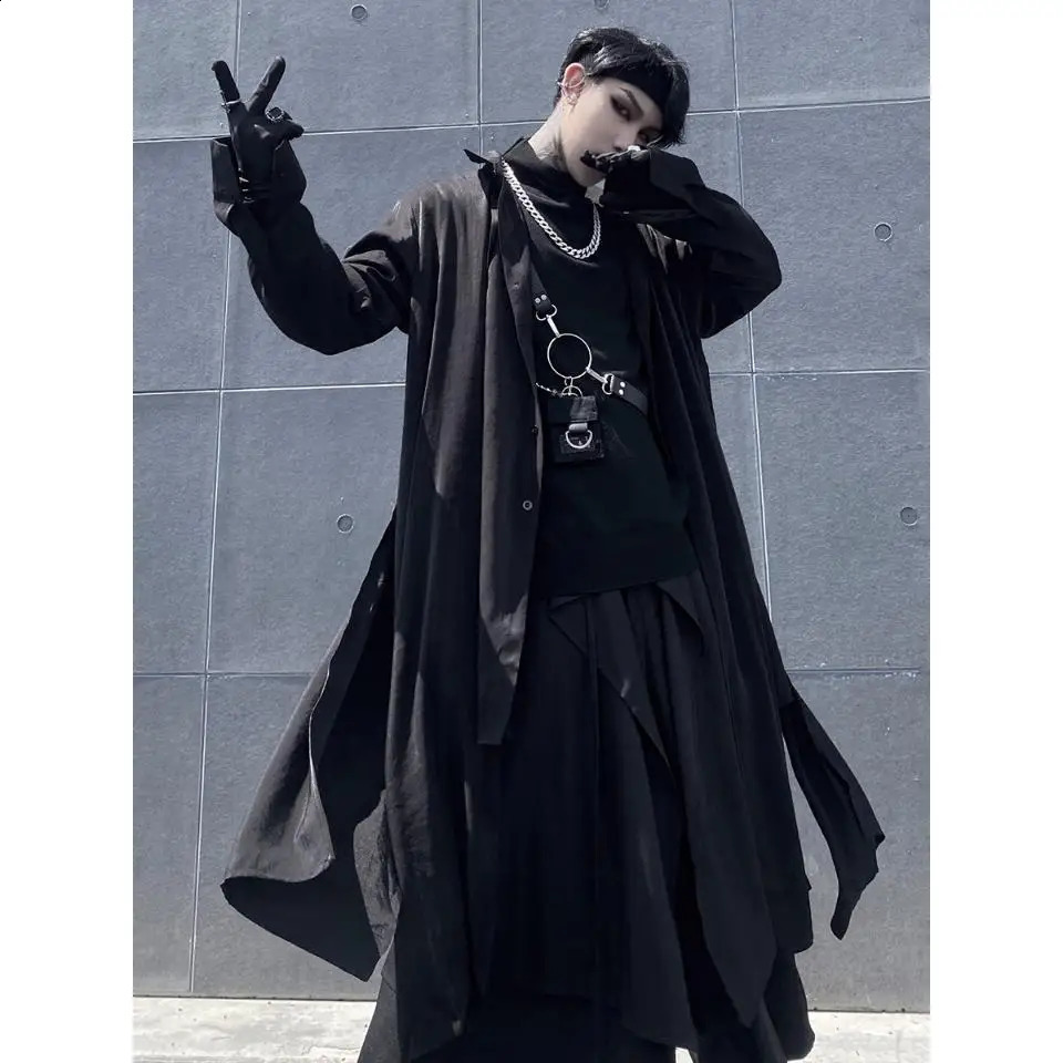 ARENS Techwear Black Mens Windbreaker Men Gothic Cardigan Long Coat Men Harajuku Hip Hop Blouses Shirts Goth Mens Clothing 240822