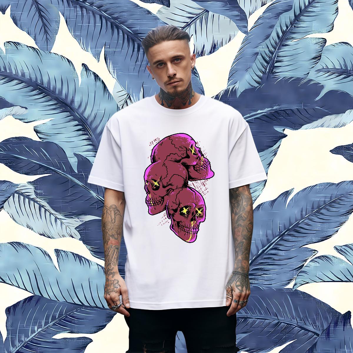 Loose Man T Shirts 100% Cotton 230g skull Casual Skull Crew Neck Couples T Shirts 2024 DIY Clothes
