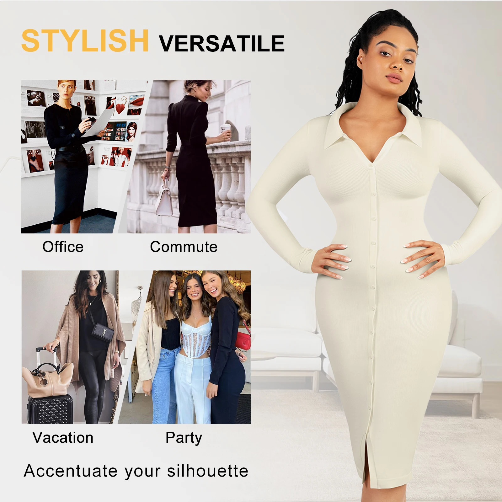 Hexin Shapwear Dress Long Sleeve Built In Bra For Women Seamless Tummy Control Push Up Thigh Slimmer Abdomen Shaper 240823