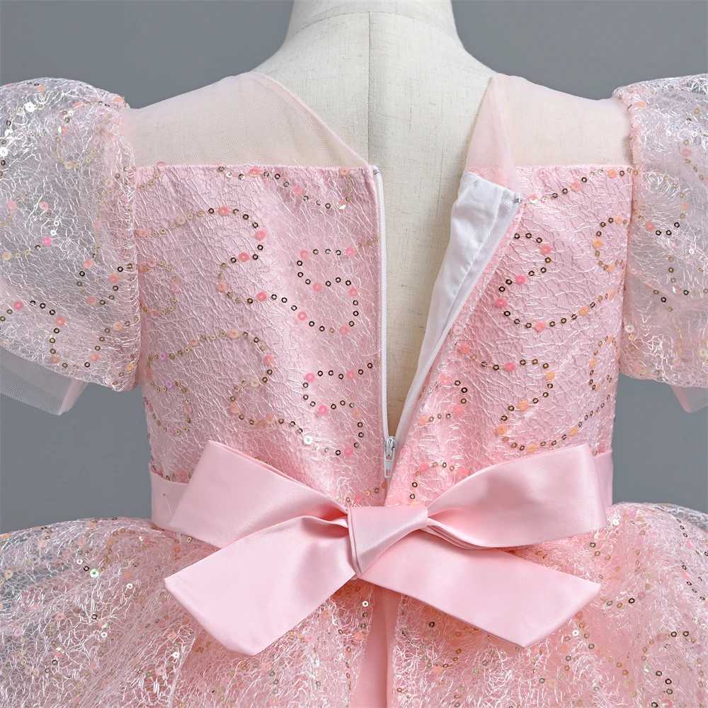 Yoliyolei Sparkling Girl Ceremony Dress with Puff Sleeves Elegant Girl Dress 12 Years Old Formal Birthday Pink Childrens Dress W240823