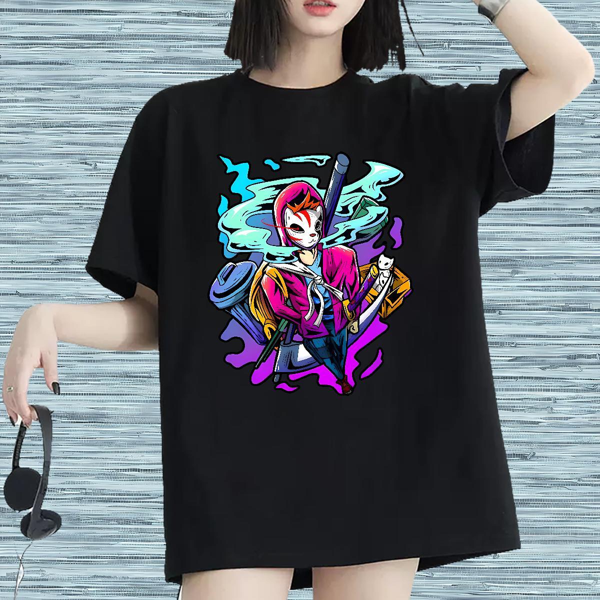 Lady Woman Tshirt 230g Pure Cotton cartoon Hip Hop Womens T Shirts O-Neck Short Sleeve Custom Cartoon Clothings