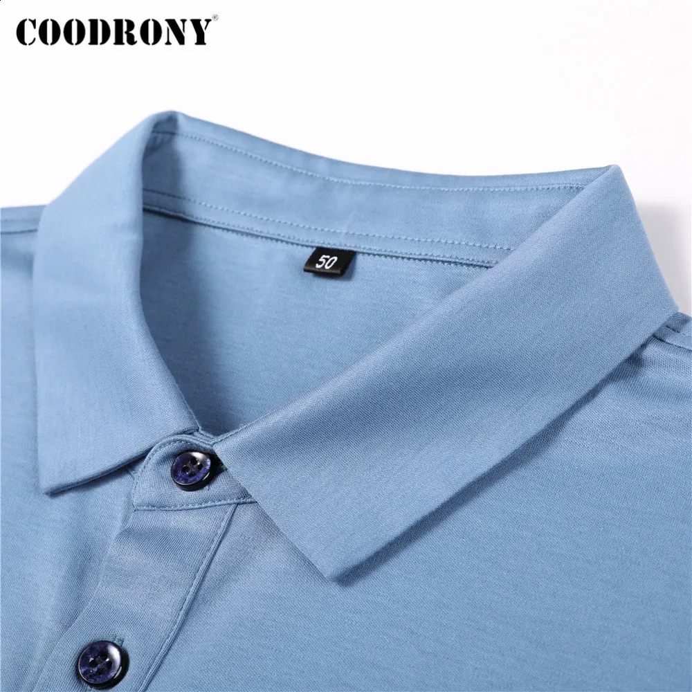 COODRONY Spring and Autumn highquality casual solid color 100% pure cotton long sleeved polo shirt mens top C5069 240823