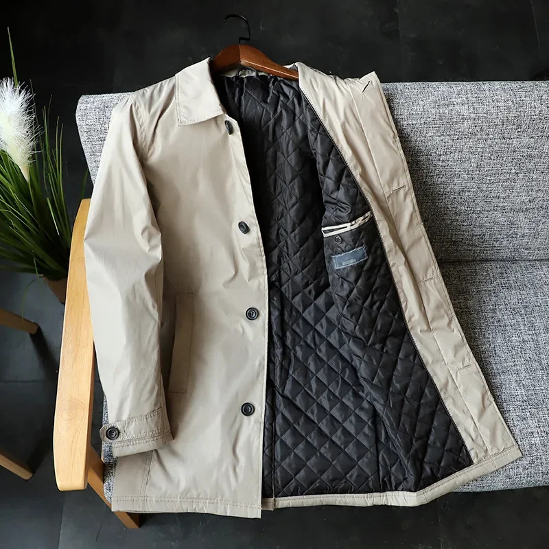 Men Clothing Waterproof and Tear-resistant Autumn Winter Japanese Style Quilted Warm Mens Mid-length Trench Coat 240822