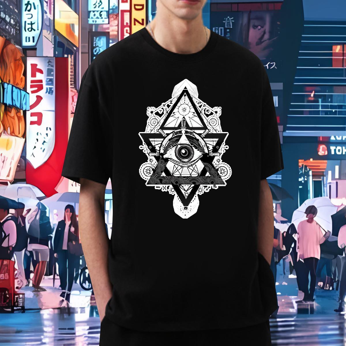 Free Shipping Mens T Shirts 230g Cotton eye of the devil Daily Wear Anime Print O-Neck Short Sleeve Men Clothes T-Shirt Casual New Tops Shirt