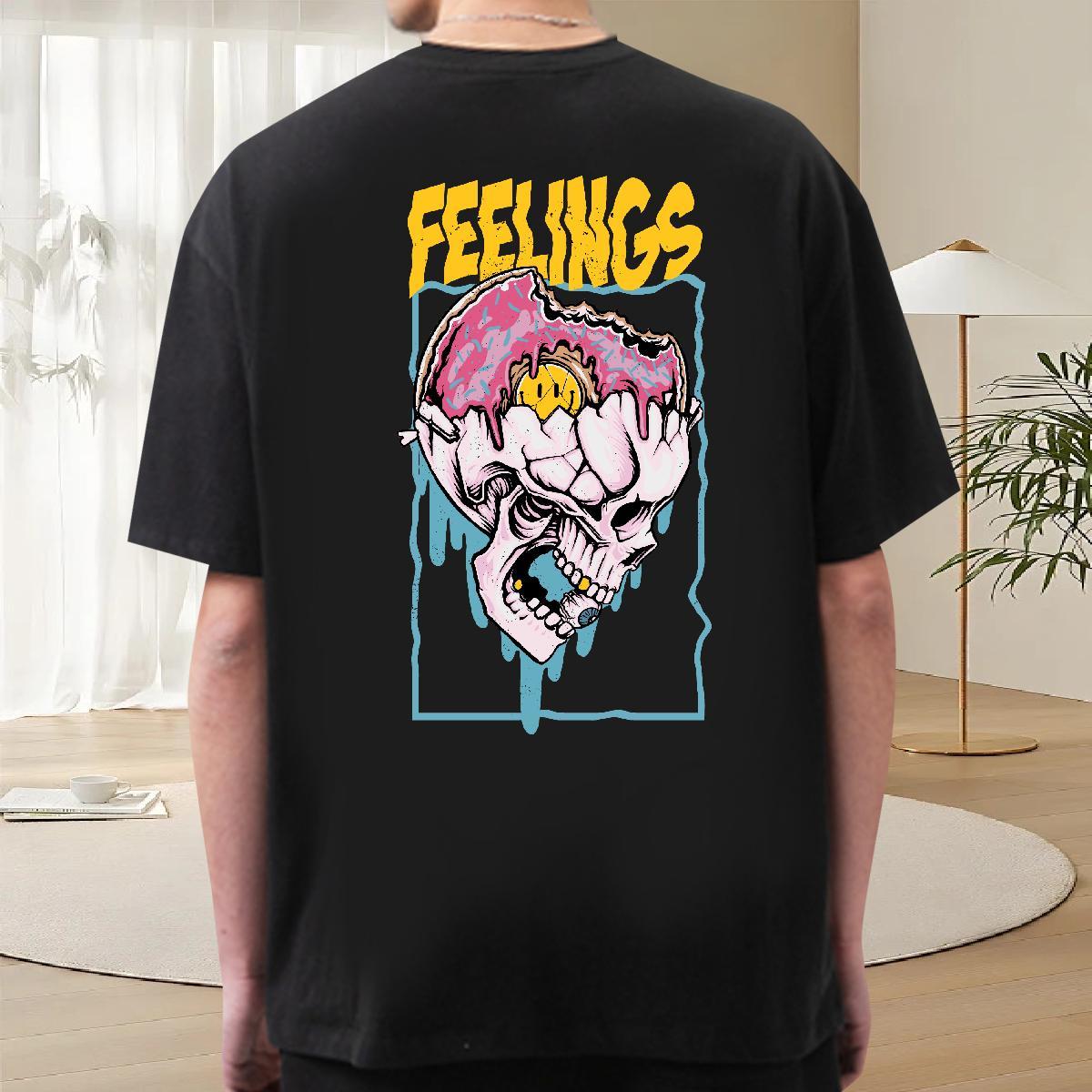 Cool Design T-Shirts 230g Cotton skull Hip Hop DIY Printed Crew Neck Breathable Mens Tshirts Fashion Design Tops Shirt