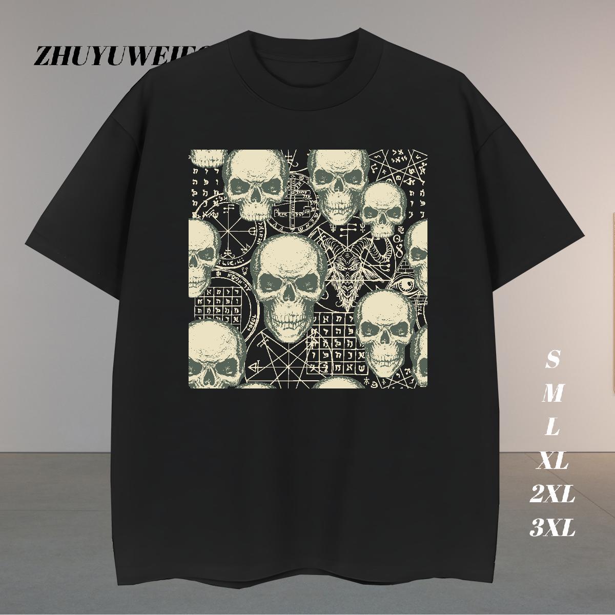 Loose Fit T-Shirts 230g 100% Cotton skull Street Custom Print Oversized Crew Neck Breathable Mens Tshirts 2024 New Clothings