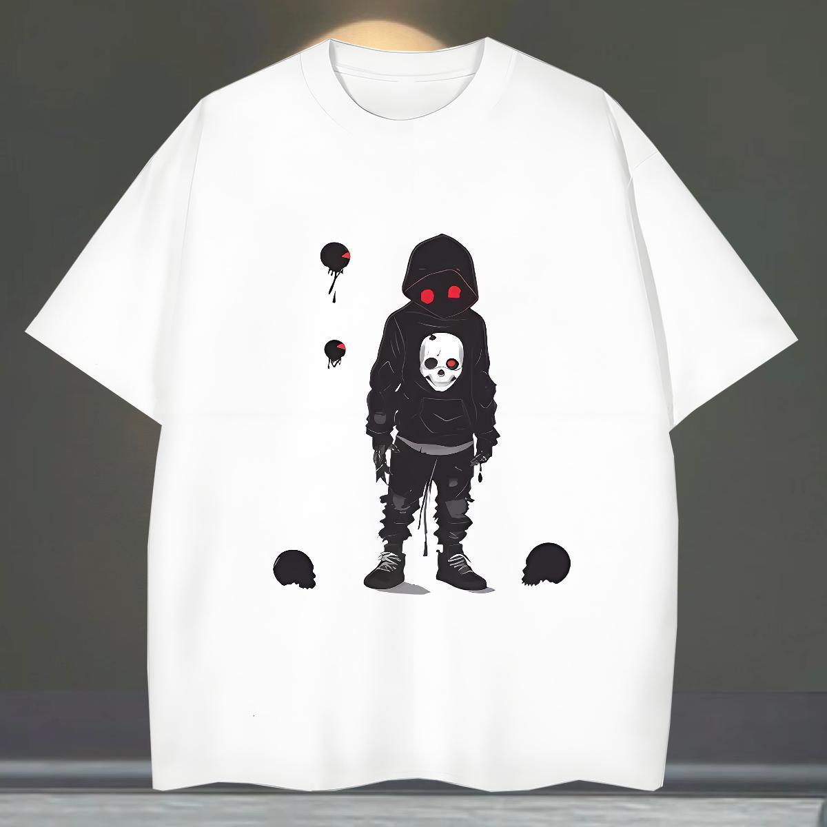 Unisex T shirt 230g Cotton skull Anime Printing Street Oversized 4XL Breathable Men Tshirts 2024 DIY Polos