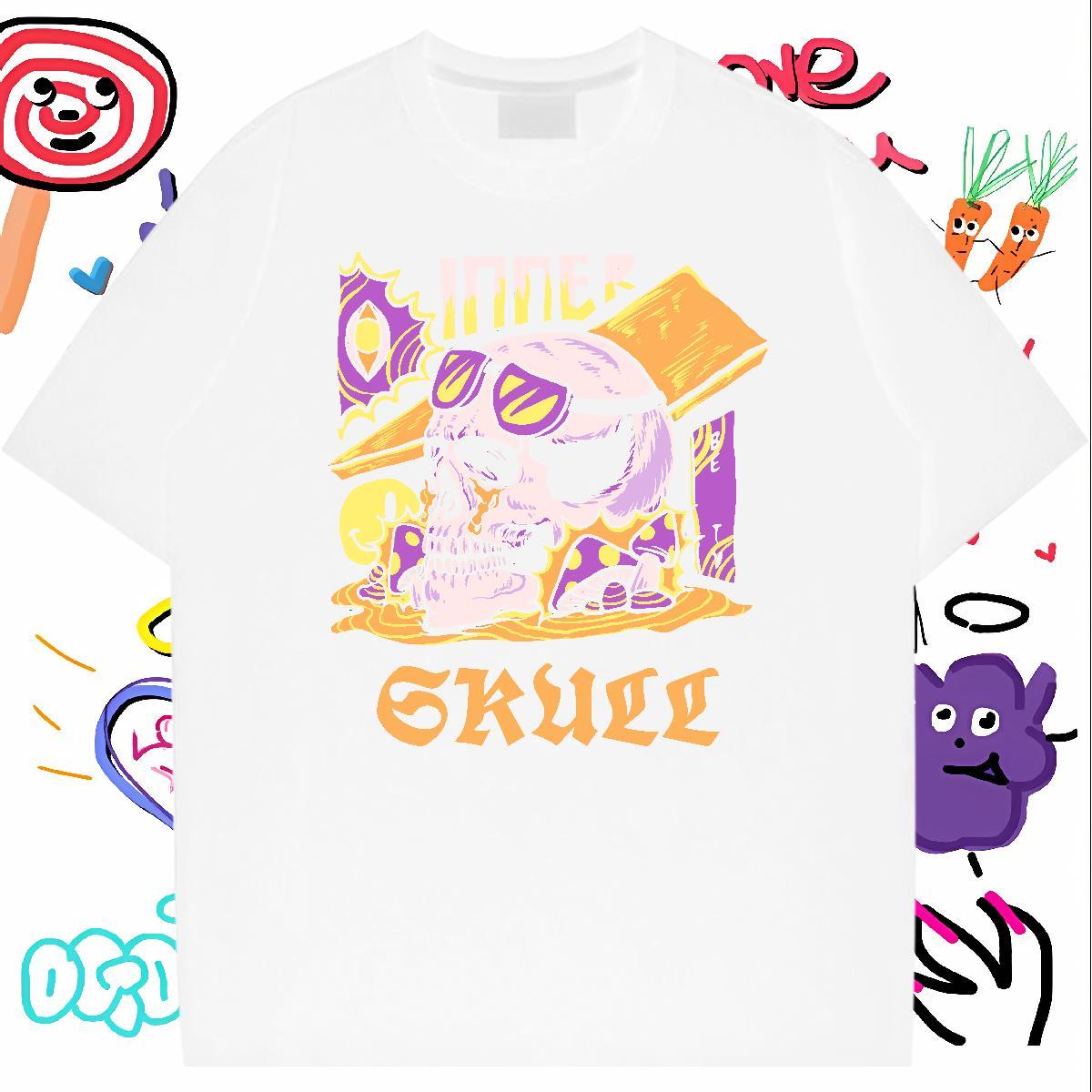 Brand Men T Shirts 100% Cotton 230g skull High Street Hip Hop Asian Size O Neck Short Sleeves Tshirt for Man Woman Customized Tees