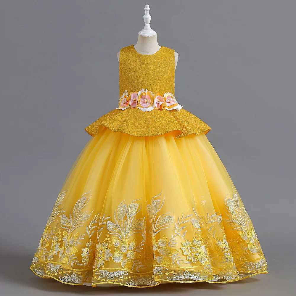2023 New Year Girl Elegant Long Dress Flower Girl Princess Dress Carnival Easter Celebration Party Glitter Ball Dress W240823