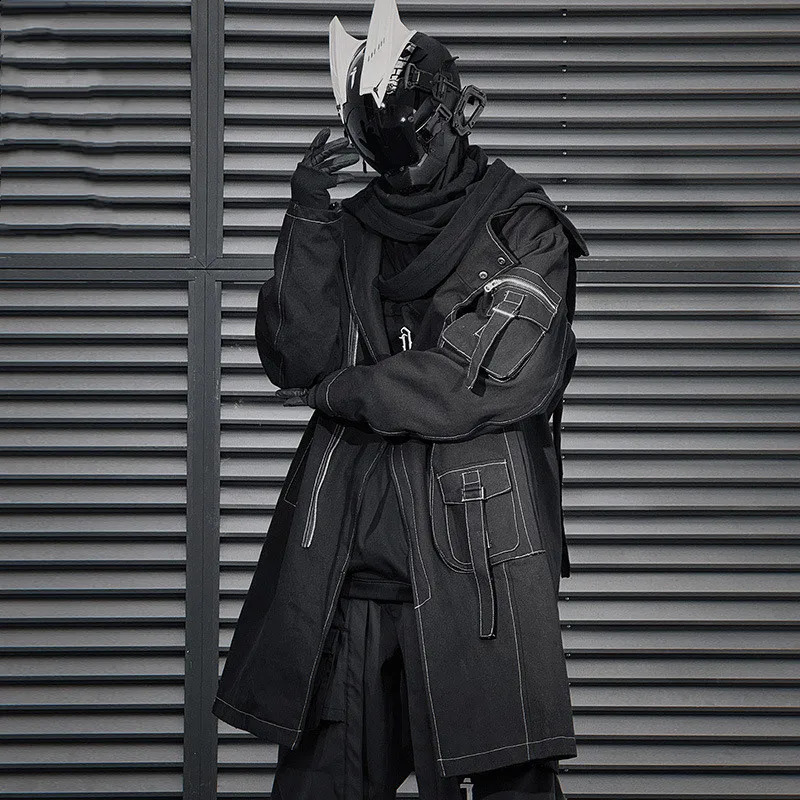 Irregular n Techwear Style Punk Hip Hop Trench Coat Mens Street Casual Long Jacket Gabardina 240822