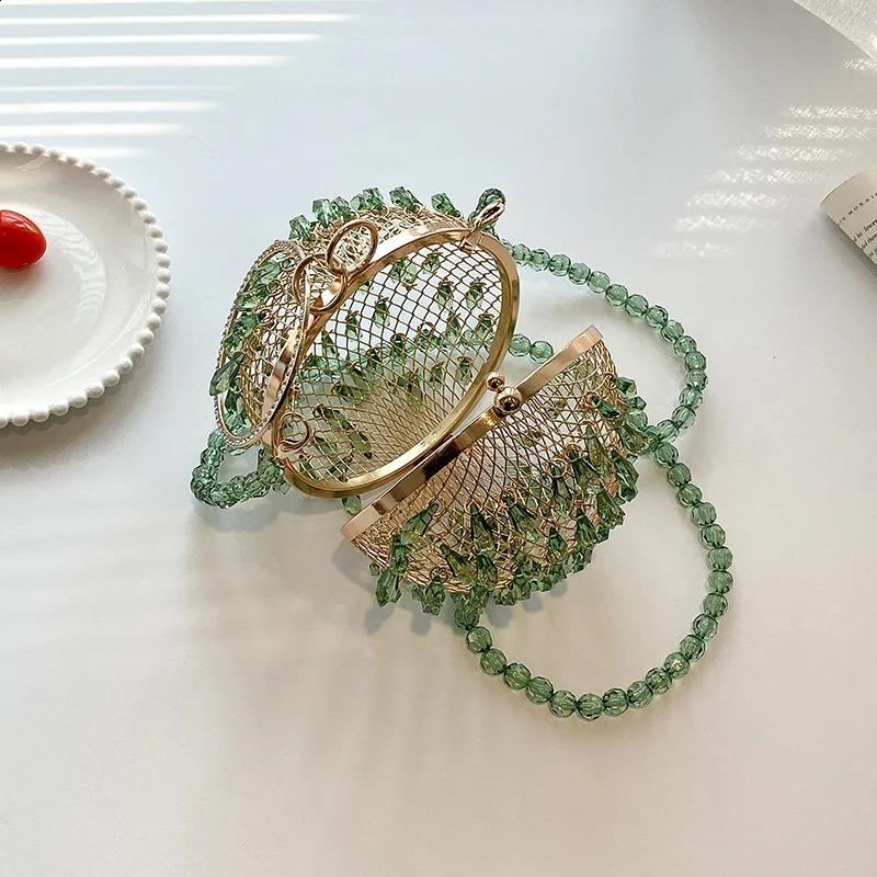 y Crystal Evening Womens Clutch Bag Retro Beaded Round Ball n Wedding Party Handbag Wallet Cross Body 240823