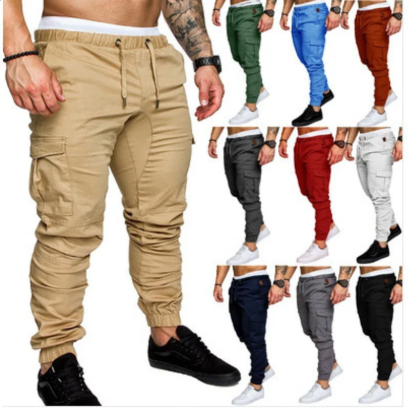 Mens Cargo Pants Tool Multi Pocket Plush Fabric Casual Safari Style Long Legs S5XL 240823