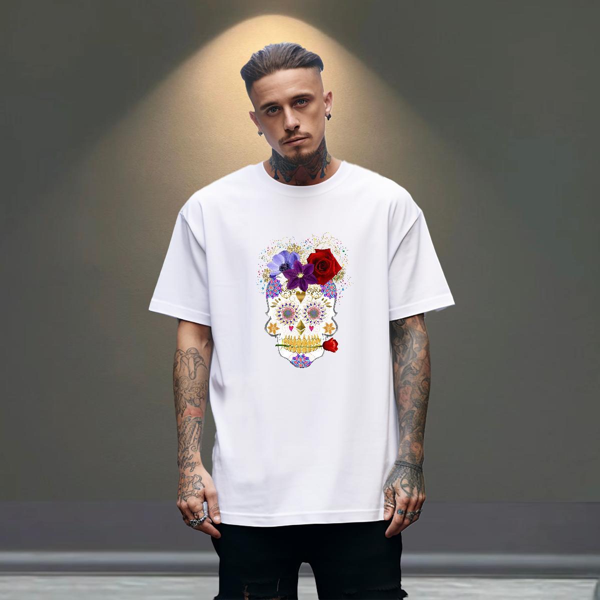 Popular T-Shirts for Men 230g Pure Cotton flower Street wear Hip Hop DIY Logo Oversized Crew Neck Mens Tshirts DIY Customized Tee Shirt