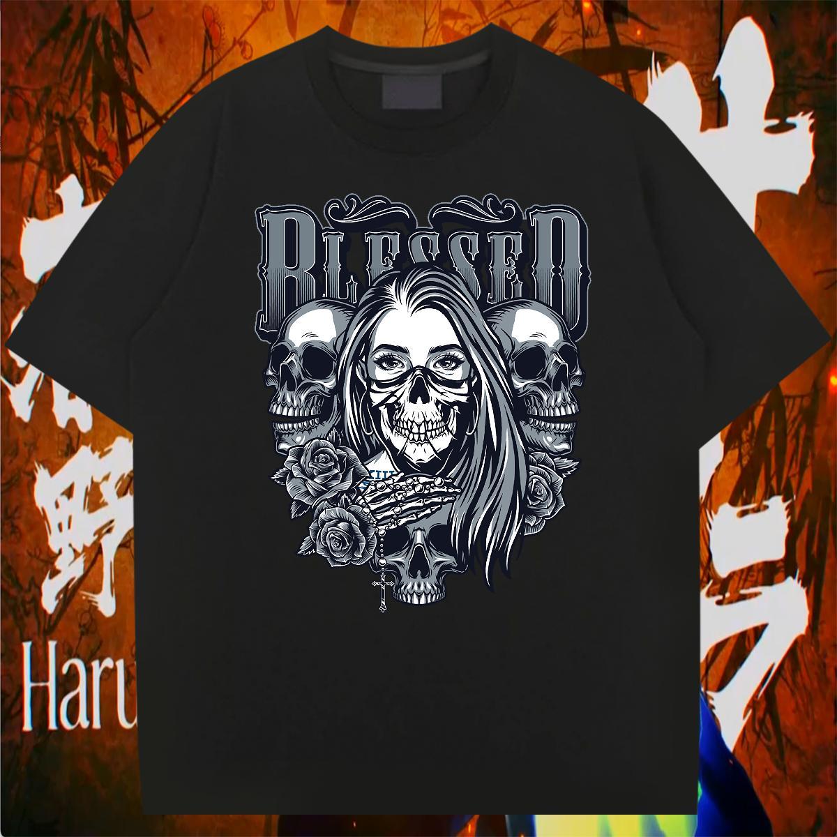 Designer Man T Shirts 230g Pure Cotton skull Casual Daily Wear Skull Breathable Short Sleeve Mens Tshirts Casual New Clothes