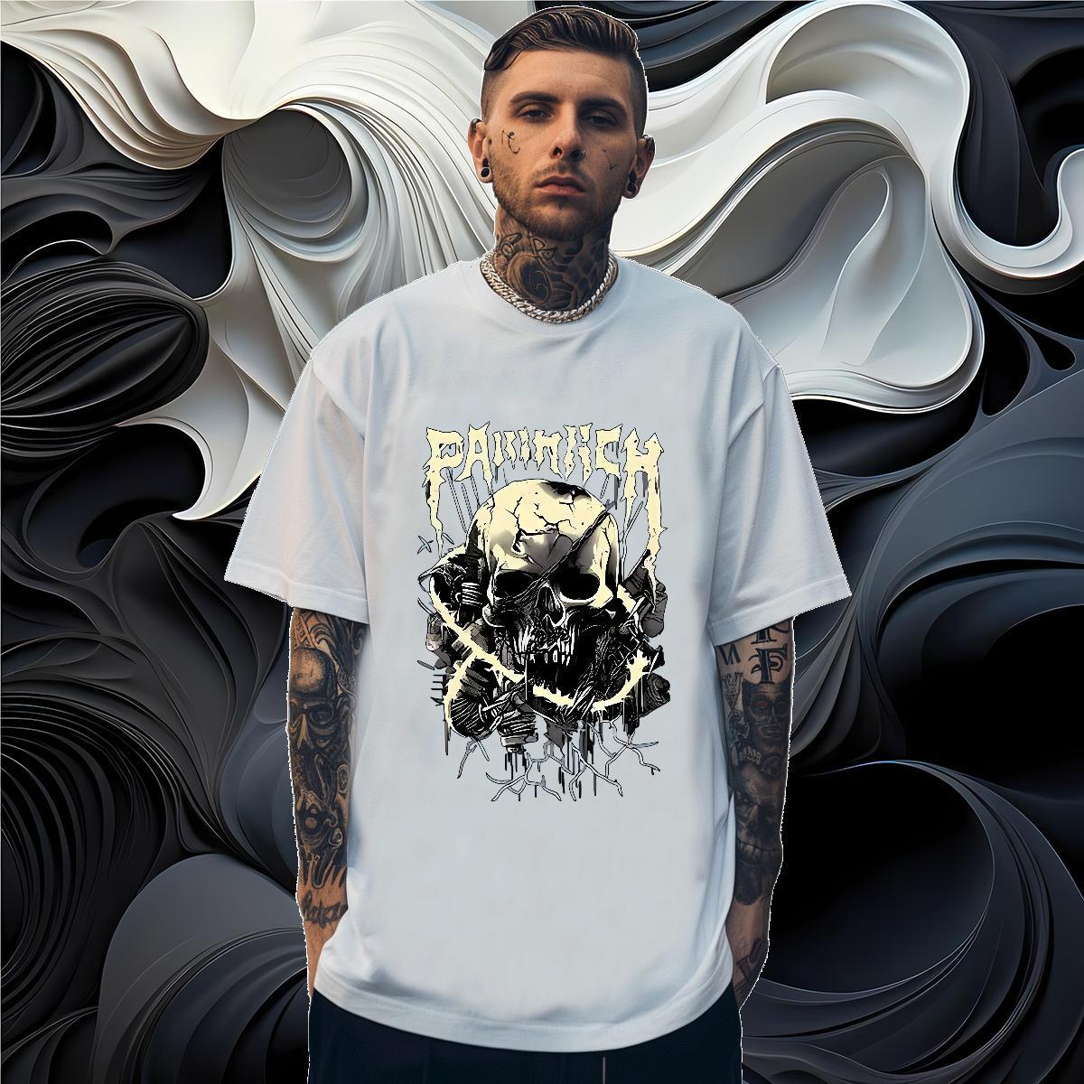 Free Shipping T Shirts Men 230g Cotton skull Street wear Hip Hop Asian Size Pure Cotton Tshirt for Man Woman 2024 DIY Clothes