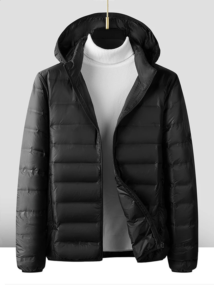 80% white duck down paddle winter jacket mens lightweight hooded windproof casual warm Plus size 8XL 240822