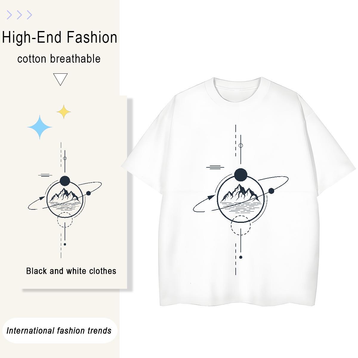 Popular Tshirt for Man Woman 100% Cotton 230g mountains High Street Hip Hop T-Shirts Comfortable Black Oversized Tees Shirts