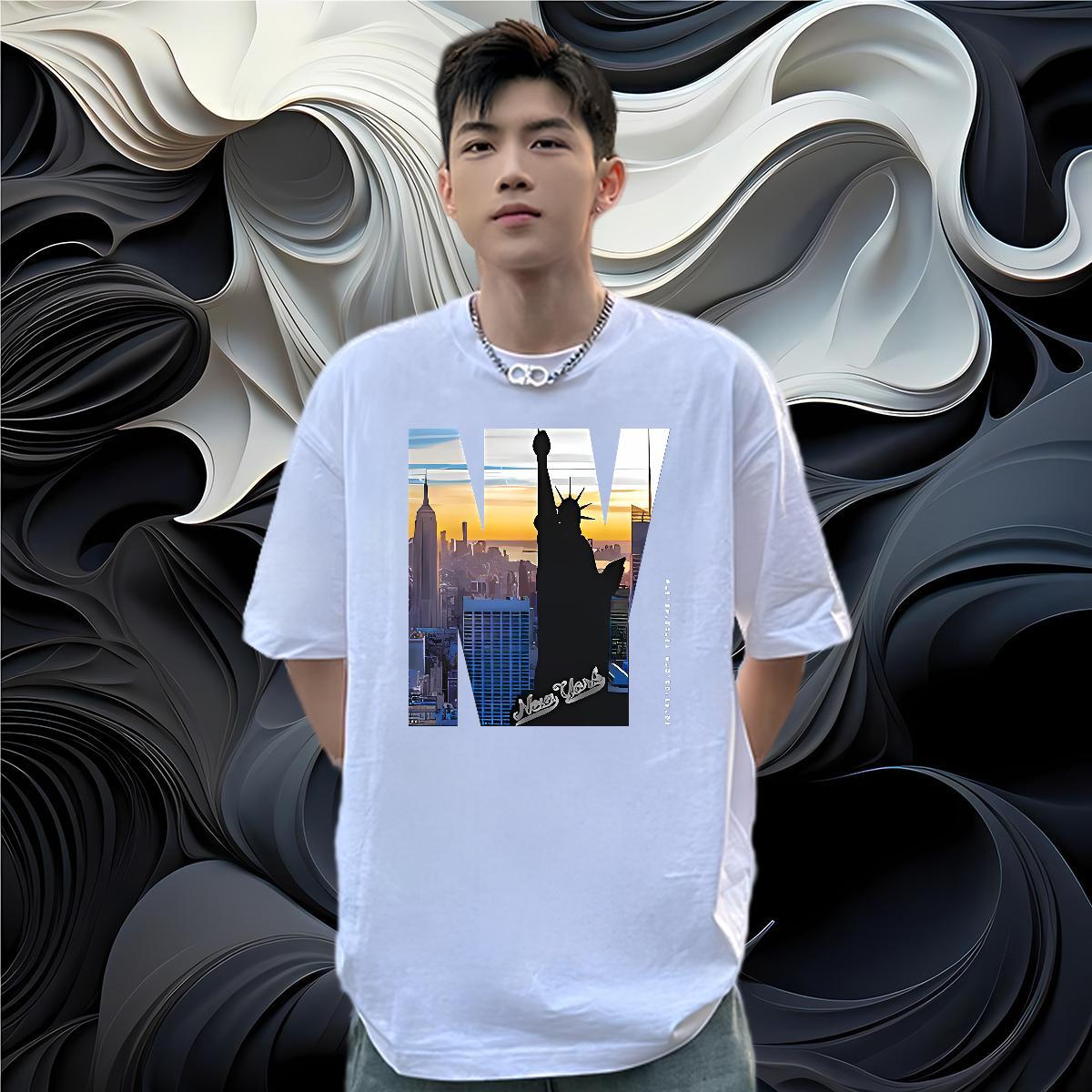 High Quality T Shirts Men 230g 100% Cotton Statue of Liberty Sport DIY Printed Short Sleeve O-Neck Couples T Shirts Fashion New Tees Shirts