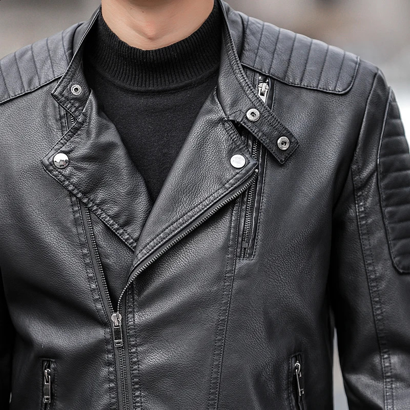 Mens Arrived Motorcycle Youth Stand Collar Streetwear Jacket Autumn Spring Natural Leather Plus size Fashion Jacket Mens 240822