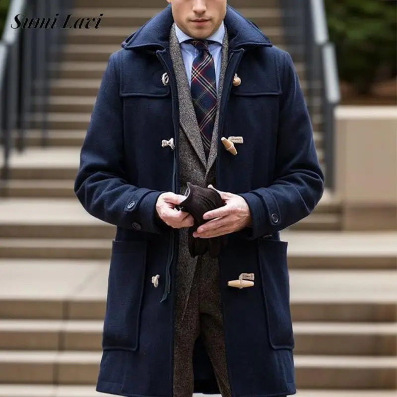 Outdoor Casual Windbreaker Mens Trench Coats Autumn Winter Vintage Lapel Single Breasted Overcoats Fashion Men Loose Outerwear 240822