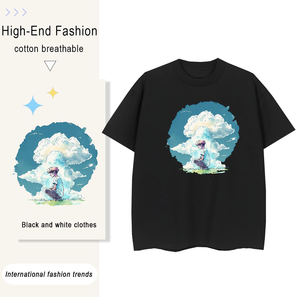 5A Women Tshirts 230g Pure Cotton painting High Street Hip Hop T Shirts Women Breathable Soft DIY Printed Clothings