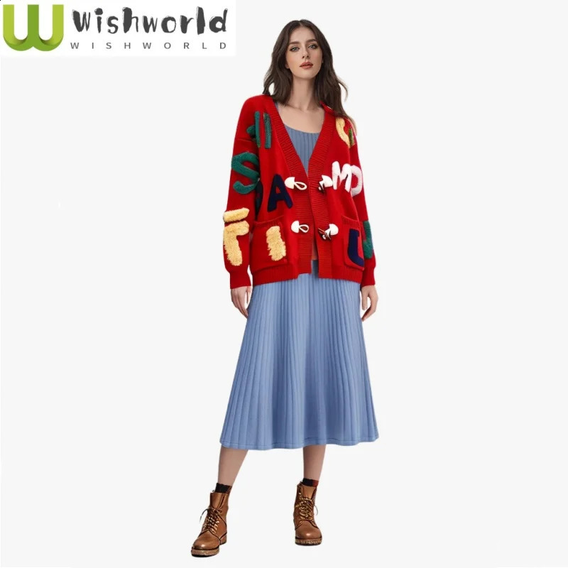 Autumn and Winter Letter Embroidery Knitted Sweater Cardigan Knitted Camisole Dress Two-piece Set Elegant Womens Skirt Set 240823