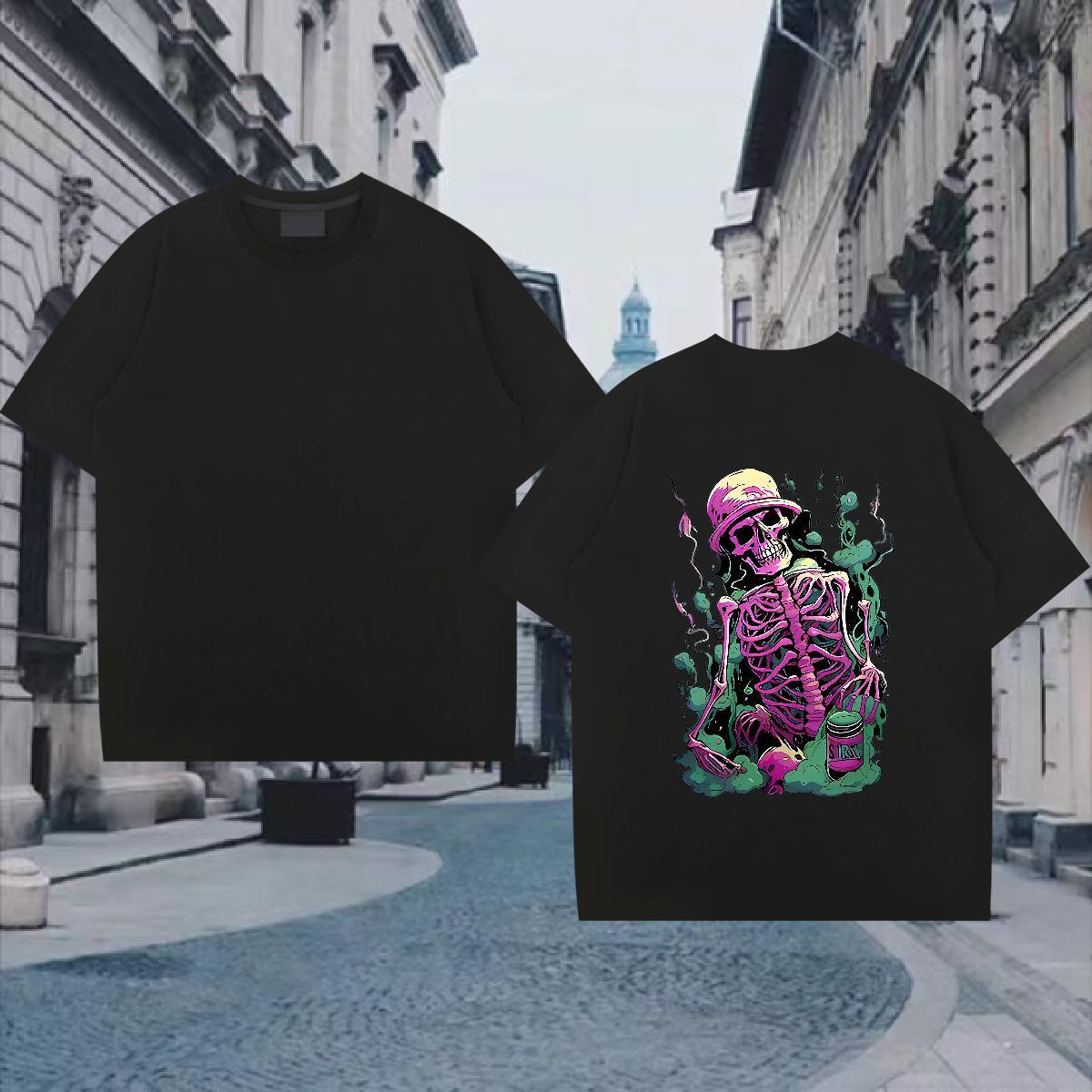 Free Shipping T-Shirts 230g 100% Cotton skull Daily Wear DIY Anime Breathable Crew Neck Tshirts 2024 Summer Tops Tees