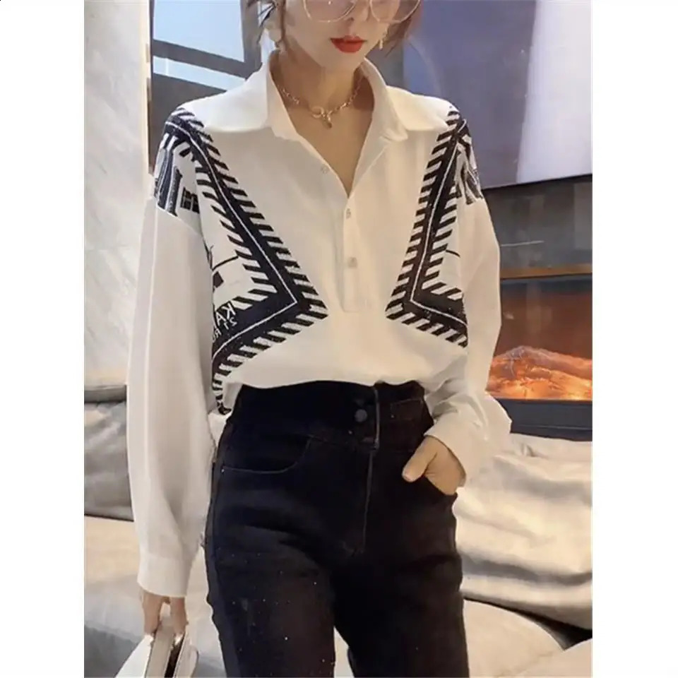 Spring Woman Clothes Long Sleeve Shirt Chic Ins Turn-down Collar Casual Korean Fashion Loose French Romantic Style Elegant Trend 240823