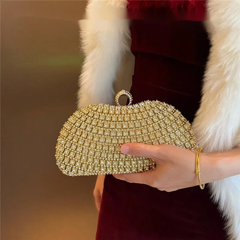 Women Gold Color Rhinestones Clutch Bags Crystal Evening Purse Stones Metal Clutches Small Handbag Fashion Party Wedding Bag 240822